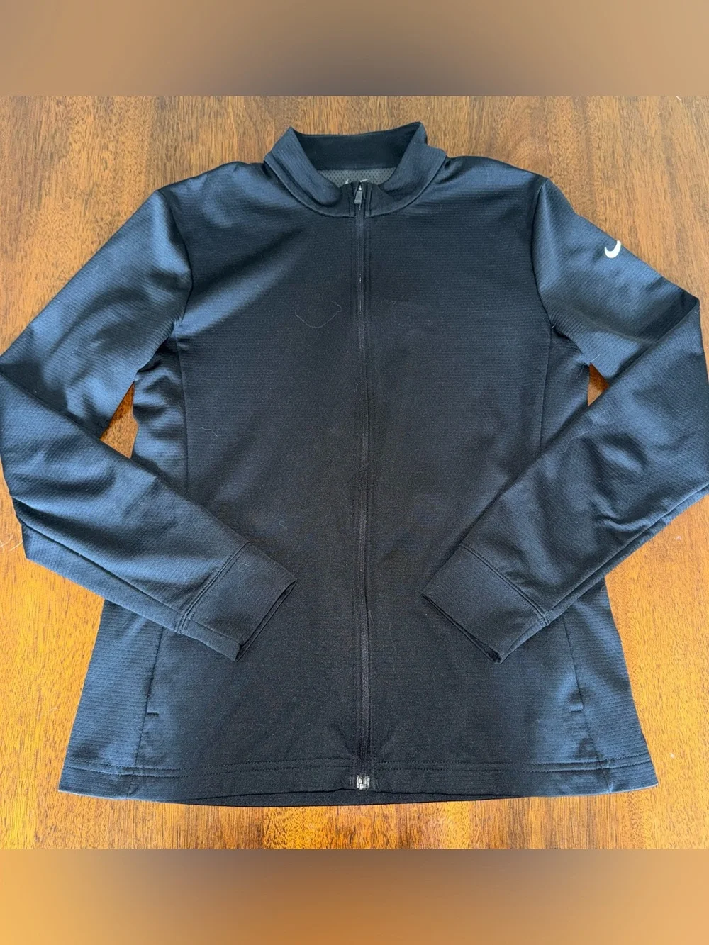 Nike Zip Up Light Jacket Long Sleeve Black Texture Grid Golf Dri-Fit Size Small